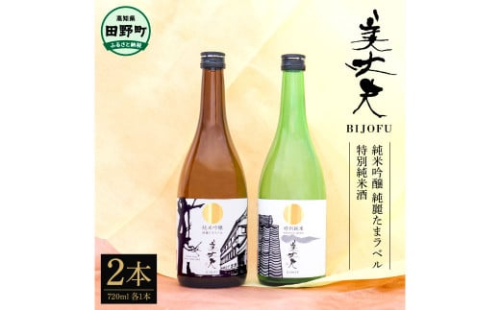 ★四国一小さなまちの地酒★ 純米吟醸 純麗たまラベル＆特別純米酒 美丈夫 720ml×2本 お歳暮 日本酒 一升瓶 お酒 酒 おさけ 0.72リットル 度数 15度 おいしい 地酒 男性 父 誕生日 2351778 - 高知県田野町