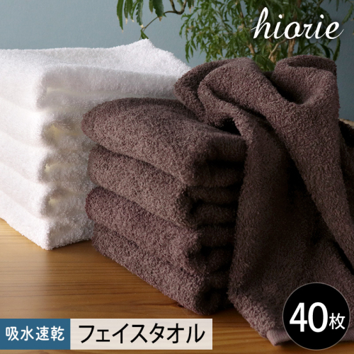 ヒオリエ 吸水速乾フェイスタオル 40枚 ダークブラウン＆ホワイト【タオル 泉州タオル 吸水 普段使い 無地 シンプル 日用品 家族 たおる まとめ買い】 030D220 2351857 - 大阪府泉佐野市