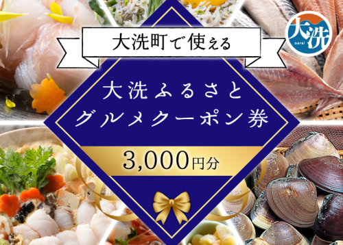 大洗ふるさとグルメクーポン券 3000円分 大洗町 共通 グルメ クーポン券 関東 旅行 食事券 茨城 2359722 - 茨城県大洗町