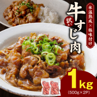 牛すじ肉 総量 1kg 真空パック 500g×2P[氷温熟成×極味付け 牛肉 お肉 小分け 冷凍 SDGs フードロス カレー 煮込みに]