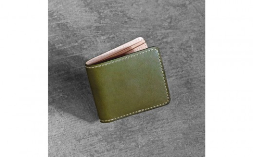 栃木レザー使用｜やわらか本革二つ折り財布｜Half wallet 02｜オリーブ｜minca（全7色） 2361735 - 栃木県栃木市