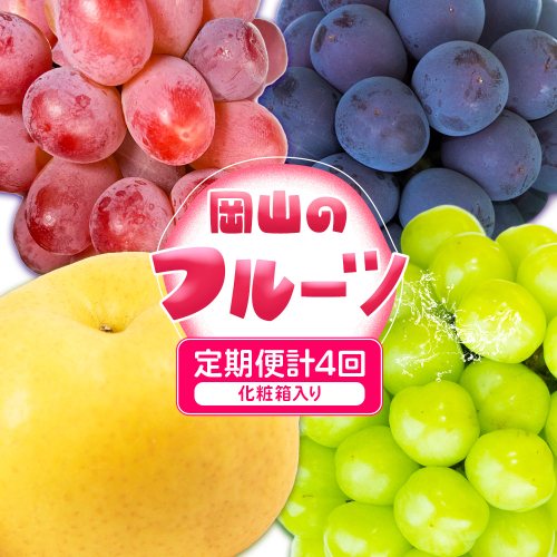 【4回定期便】ぶどう 梨 岡山のフルーツ定期便 4回コース 岡山県産 シャインマスカット 晴王 ニューピオーネ 紫苑 あたご 株式会社山博《2026年9月上旬-12月末頃出荷》岡山県 笠岡市 フルーツ 果物 ぶどう あたご梨 マスカット お取り寄せ【配送不可地域あり】 2365538 - 岡山県笠岡市