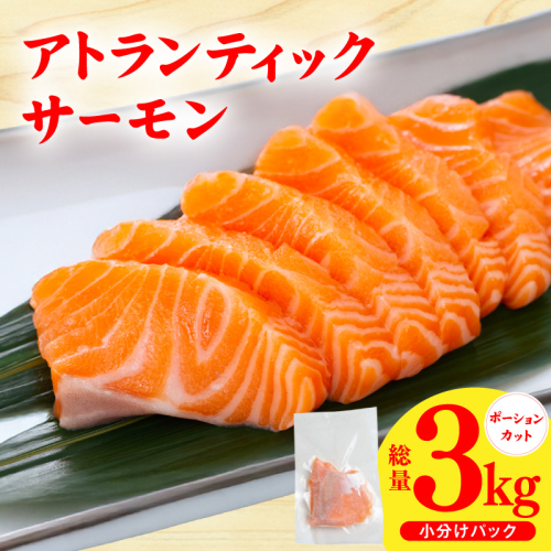 【スピード発送】アトランティックサーモン 3kg【小分け ポーション 柵切り 刺身 魚介 海鮮 さーもん 生食 訳あり サイズ不揃い】 G3554 2367951 - 大阪府泉佐野市