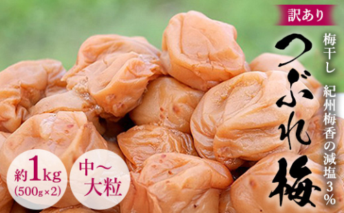 訳あり 無添加 梅干し 紀州梅香の減塩3%つぶれ梅 約1kg(500g x 2) 中～大粒 はねだし梅 紀州南高梅 産直) 3-G 2367985 - 和歌山県美浜町