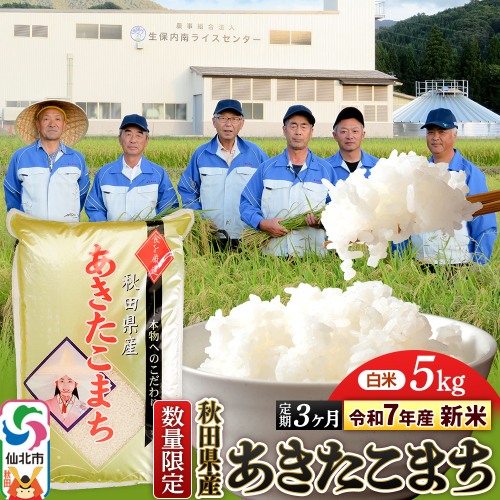 ＜令和7年産 新米＞《定期便3ヶ月》【白米】あきたこまち 5kg（5kg×1袋）×3回 精米  秋田県仙北市産 5キロ 2368144 - 秋田県仙北市