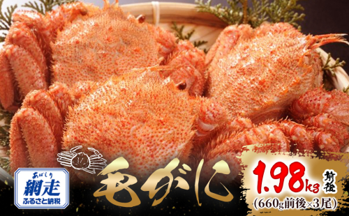 網走産 毛がに1.98kg前後（660g前後×3尾） ABW110 2368991 - 北海道網走市