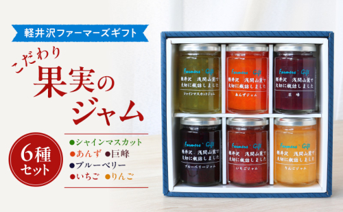 こだわり果実のジャム6種セット シャインマスカット・あんず・巨峰・ブルーベリー・いちご・りんご 140g×各1本ずつ　【軽井沢ファーマーズギフト】　小諸市 グルメ お取り寄せ ギフト 贈答用 2369082 - 長野県小諸市