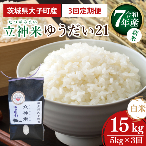 【3ヶ月定期便】【新米】令和7年産 立神米ゆうだい21（白米）5kg×3回｜茨城県 大子町 コシヒカリ 米 コンテスト 受賞 生産者 大子産米 産地直送 モチモチ（BT075） 2370126 - 茨城県大子町