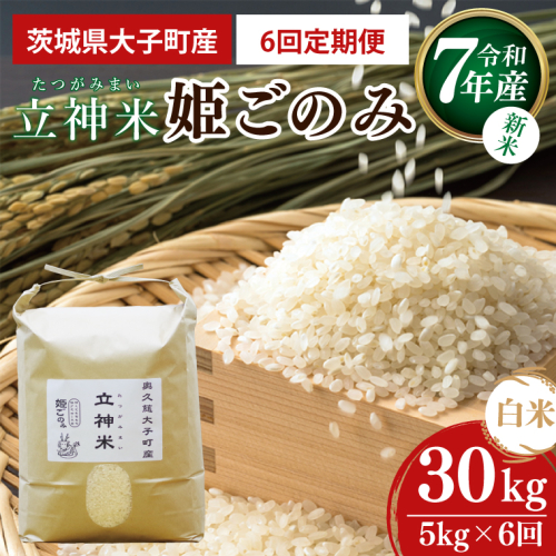 【6ヶ月定期便】【新米】令和7年産 立神米「姫ごのみ」（白米）定期便 5kg×6回(BT073) 2370128 - 茨城県大子町