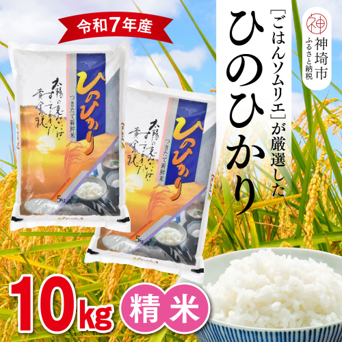 【令和7年産】ごはんソムリエが厳選 白米 ひのひかり 10kg【神埼市産 米 お米 精米 白米 10kg 5kg×2 ひのひかり ブランド米 食味鑑定士】(H063156) 2371139 - 佐賀県神埼市