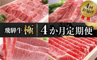 [毎月お届け]飛騨牛極 4か月 定期便 焼肉・しゃぶしゃぶ・ステーキ・すき焼き 堪能コース | 飛騨牛 肉 和牛 すきやき やきにく お楽しみ 4回 国産牛 [ごちそう] 贅沢飛騨牛