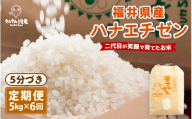 [令和8年産・新米][6ヶ月連続お届け]ハナエチゼン5kg×6回 計30kg (5分づき) 〜福井県産 生産者直送!〜 [定期便 お米 華越前 ぶつき米 無洗米 玄米 ブランド米 人気 ふるさと納税米] [F-0208_03]
