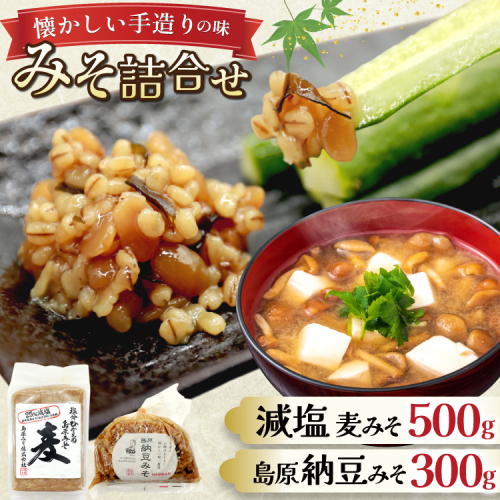 AJ474 減塩麦みそ 500g 島原納豆みそ 300g [ みそ 味噌 ミソ 減塩 おいしい 塩分ひかえめ 納豆みそ 納豆味噌 おいしい 島原みそ株式会社 長崎県 島原市] 2377736 - 長崎県島原市