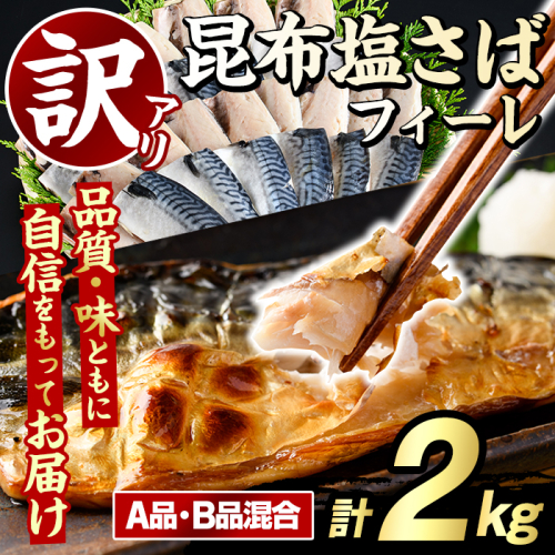 訳あり！昆布塩さばフィーレ(A品B品混合・計2kg) サバ 鯖 おかず おつまみ 惣菜 焼き魚 切り身 昆布 ご家庭用 リピート 【グローバルフーズ】akn061-24 2377982 - 鹿児島県阿久根市