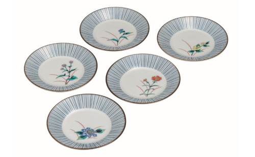 九谷焼 5.2号皿揃・五草花(5枚組) 2383429 - 石川県能美市