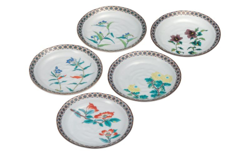 九谷焼 6号皿揃・金襴小紋五草花(5枚組) 2383431 - 石川県能美市