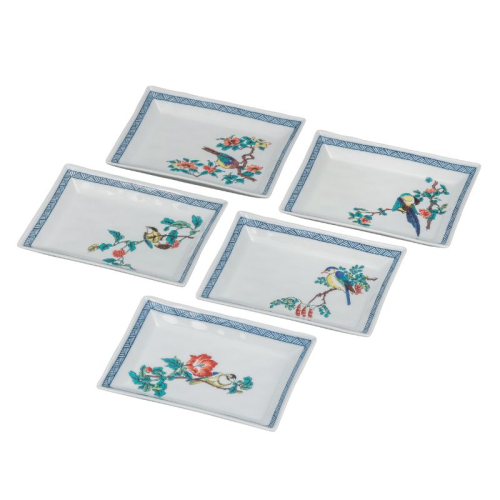 九谷焼 5.8号長角皿揃・花鳥絵変わり(5枚組) 2383432 - 石川県能美市