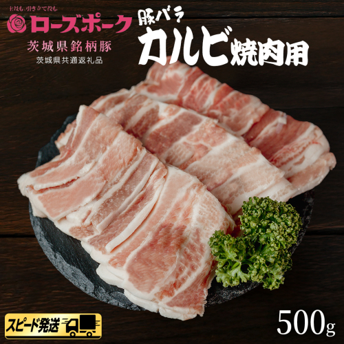 【 スピード 発送 】【 ローズポーク 】 豚バラ カルビ 焼肉 用 500g (茨城県共通返礼品) 肉 お肉 豚肉 国産豚 国産 銘柄豚 ブランド豚 豚ロース 焼肉 BBQ [AI24-NT] 2384047 - 茨城県つくばみらい市