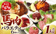 【6月発送】【馬刺し】 熊本 馬肉 バラエティー 6種 セット 約1.02kg ＜ 赤身 切り落とし コウネ ネギトロ ユッケ フタエゴ ハンバーグ タレ付き ＞ 熊本 国産 赤身 馬刺し 馬肉 ハンバーグ 小分け
