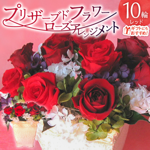 【日付指定可能】 プリザーブドフラワーローズ１０輪　プリザーブドフラワーアレンジメント レッド 薔薇 バラ ギフト プレゼント ラッピング 産地直送 インテリア お花 フラワー H193-025 2384389 - 愛知県碧南市