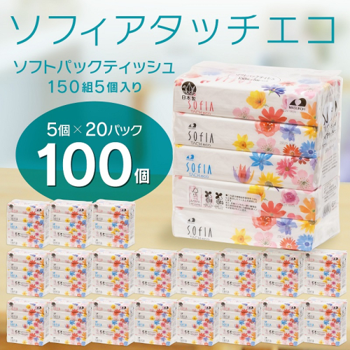 0016-107-01 マスコー製紙 ソフィアタッチエコ ティッシュペーパー 150組×5個×20パック (100個) 2385799 - 静岡県富士宮市