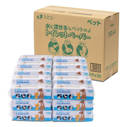 0011-107-02 マスコー製紙 ペットのトイレットペーパー ペットめちゃラク 100組×30個 2385801 - 静岡県富士宮市
