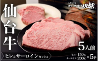仙台牛ヒレ&サーロインセットA(5人前)/ヒレ150g×5P・サーロイン200g×5P