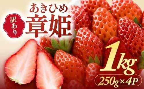 多気町産いちご　訳あり　章姫　１kg（250ｇ×4）　ワケアリ　訳アリ　イチゴ　苺　紅ほっぺ　きらぴ香　不揃い　HGY-01 2388284 - 三重県多気町