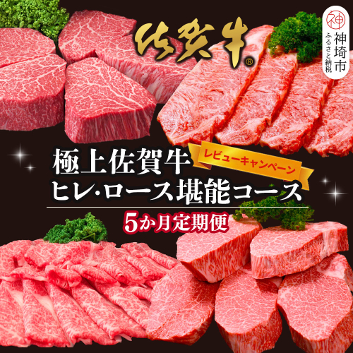 【レビューキャンペーン】【年末・数量限定 最短10日営業日以内発送】【5か月連続定期便】極上佐賀牛ヒレ・ロース堪能コース【割下 佐賀牛 ロース 霜降り 堪能 贅沢 肉 和牛 黒毛和牛 上品 甘み ヒレ シャトーブリアン サーロイン 人気部位 豪華ラインナップ 旨み】(H996P112) 2388547 - 佐賀県神埼市