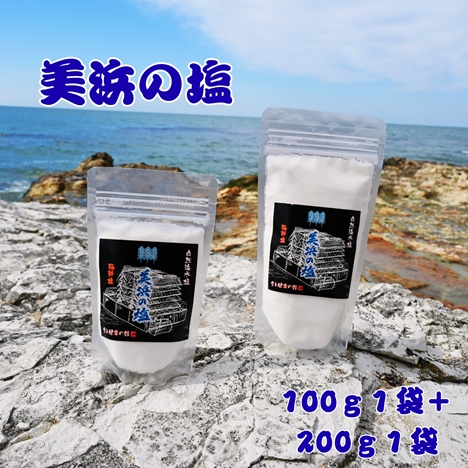 美浜の塩 200g×1袋+美浜の塩 100g×1袋 ｜天然塩 塩 食塩 ミネラル しお 天然 調味料 ソルト 海水塩 料理 味付 国産 おにぎり　愛知県 美浜町 食と健康の館 ※北海道・沖縄・離島への配送不可 2388725 - 愛知県美浜町