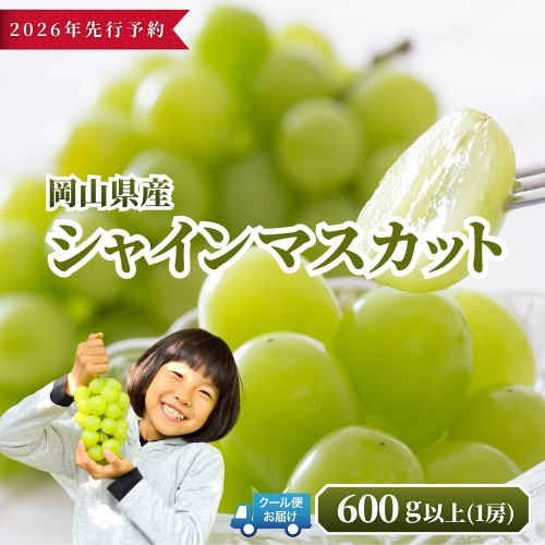 【2026年発送分 先行予約】岡山県産 シャインマスカット 600g以上（1房）【ご家庭用】【025-a034】 2388991 - 岡山県鏡野町