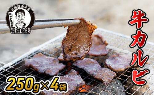 たきもとの牛カルビ250g×4袋　焼肉 バーベキュー BBQ 牛 牛肉 カルビ 冷凍 アウトドア タレ 味付け 北海道 ふるさと納税 2391151 - 北海道赤平市