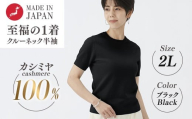 日本製 カシミヤ100% レディース クルーネック半袖 ブラック 2Lサイズ