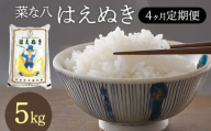 【4ヶ月定期便】令和7年産【新米】　「菜な八」のお米　はえぬき5kg（5kg×1袋）×4回　庄内観光物産館