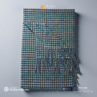 『Noble Fibre』100%カシミヤ・マフラー グリーン&チェック フリンジ付き