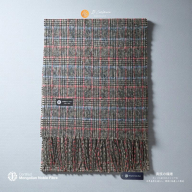 『Noble Fibre』100%カシミヤ・マフラー グレーン&チェック フリンジ付き