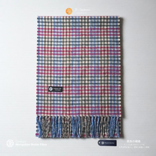 『Noble Fibre』100％カシミヤ・マフラー レッド＆チェック フリンジ付き【高級 カシミア おしゃれ ファッション 防寒 かしみあ】 G3565 2397468 - 大阪府泉佐野市