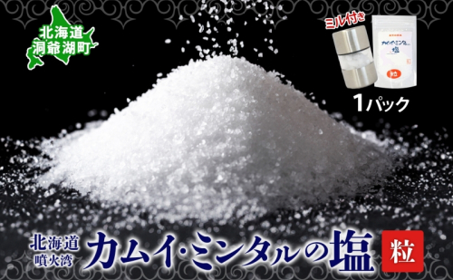 カムイミンタル 粒 1パック ミル付き 塩 お塩 調味料 ソルト salt 自然塩 薪釜 貴重 粗塩 あらじお ステーキ 塩むすび 塩ゆで パン生地 ミネラル まろやか お取り寄せ 北海道 洞爺湖町 2403128 - 北海道洞爺湖町
