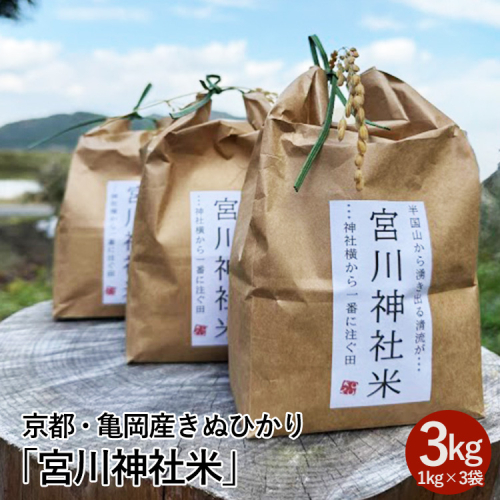 京都・亀岡産きぬひかり「宮川神社米」3kg(1kg×3袋) 米 令和7年産 ※北海道・沖縄・離島への配送不可 2403767 - 京都府亀岡市