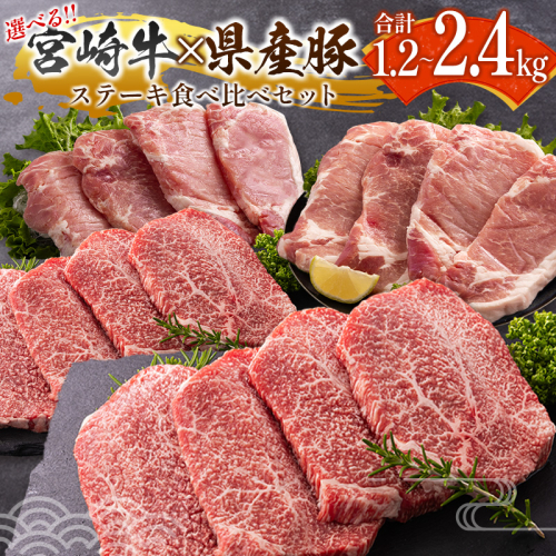 ＜選べる内容量＞宮崎牛×県産豚 ステーキ食べ比べ セット 国産 人気 おすすめ 宮崎県産 ジューシー 冷凍【C458-D155】 2404038 - 宮崎県新富町