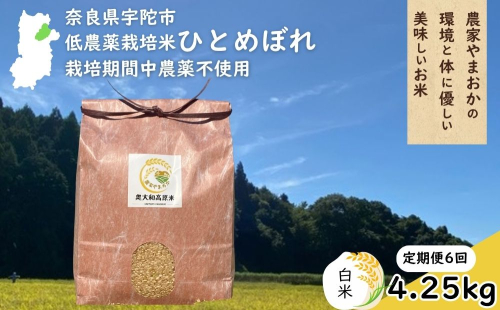 【定期便6回】ひとめぼれ 低農薬栽培＜令和7年産 白米 4.25kg ＞ / ふるさと納税 低農薬 米 お米 こめ コメ 国産 新米 玄米 一等米 農家やまおか 奈良県 宇陀市 2408779 - 奈良県宇陀市