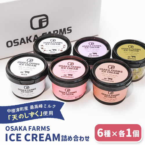 OSAKA FARMS ICE CREAM 詰め合わせ6個入りセット（ミルク・チョコ・イチゴ・抹茶・チョコチップ・ラムレーズン）各1個【5101301】 2410104 - 北海道中標津町