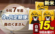 【9ヶ月定期便】令和7年産 新米 森のくまさん 白米 15kg 5kg×3袋 計9回お届け《お申込み翌月から出荷》お米 こめ 熊本県産 ご飯 備蓄