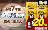 【9ヶ月定期便】令和7年産 新米 森のくまさん 白米 20kg 5kg×4袋 計9回お届け《お申込み翌月から出荷》お米 こめ 熊本県産 ご飯 備蓄