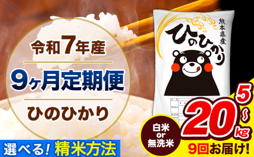 令和7年産 ひのひかり 【9ヶ月定期便】 選べる精米方法 白米 or 無洗米 5kg 10kg 15kg 20kg 計9回お届け 《お申込み翌月から出荷》 熊本県産 白米 無洗米 精米 ひの 米 こめ お米 熊本県 長洲町 2410508 - 熊本県長洲町
