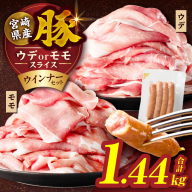 ≪訳あり≫宮崎県産豚スライス(ウデorモモ)&粗挽きウインナーセット合計1.44kg 肉 豚 豚肉 おかず 国産_T030-205
