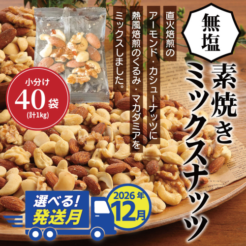 （数量限定）【2026年 年内発送】 無塩の素焼きミックスナッツ　小分け40袋(計1kg) アーモンド カシューナッツ くるみ 直火焙煎 栄養豊富 おつまみ おやつ 大満足 美容 健康 人気 高リピート ナッツ H059-192_Dec 2413283 - 愛知県碧南市