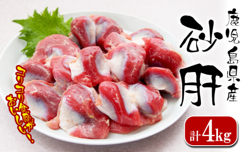 A1-2164／鹿児島県産 砂肝 4kg (1kg×4袋) 2414642 - 鹿児島県垂水市