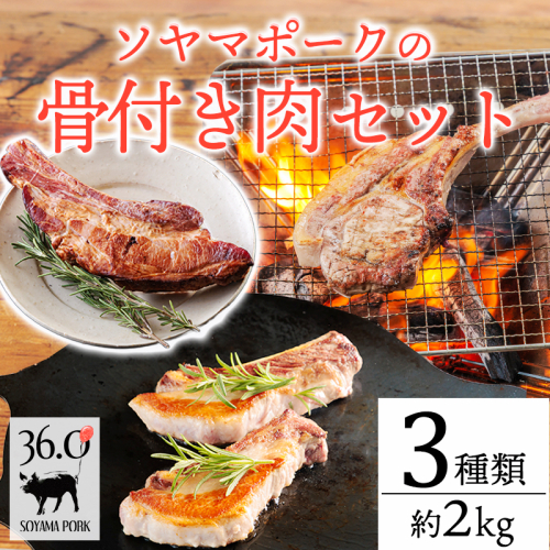 ソヤマポークの骨付き肉セット[ポークチョップ スペアリブ 燻製骨付きハム] TF865ーP00078 2414657 - 宮崎県高原町