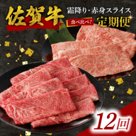 【12回定期便】佐賀牛霜降り・赤身スライス食べ比べ 1.2kg ／ 中山牧場 直送 定期便 牛肉 佐賀牛 霜降り 赤身 スライス 肩 ロース ウデ モモ 薄切り しゃぶしゃぶ すき焼き セット A4 A5 a4 a5 黒毛和牛 佐賀県産和牛 ブランド牛 肉 お肉 国産 佐賀県 玄海町 冷凍 人気 おすすめ